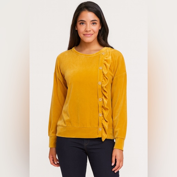 anna craig Tops - Women’s Anna Craig Velvet Sweater Ruffle Detail And Button Accents Size Small